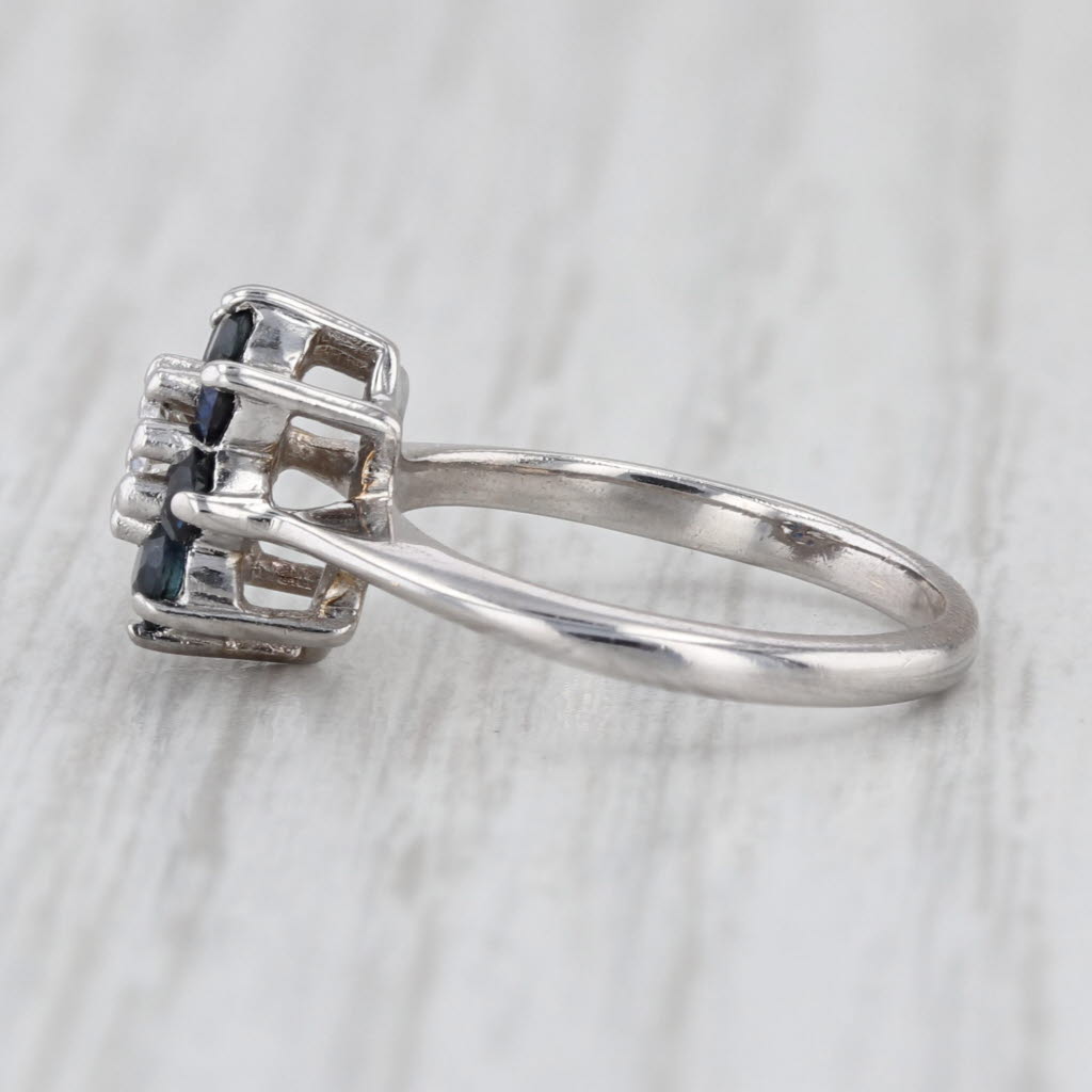 0.60ctw Diamond Blue Sapphire Halo Flower Ring 14k White Gold Size 3 Engagement