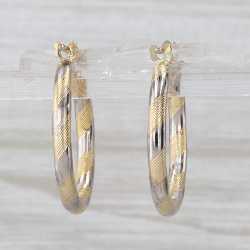 Multitoned Hoop Earrings 14k Yellow White Gold Snap Top Hoops