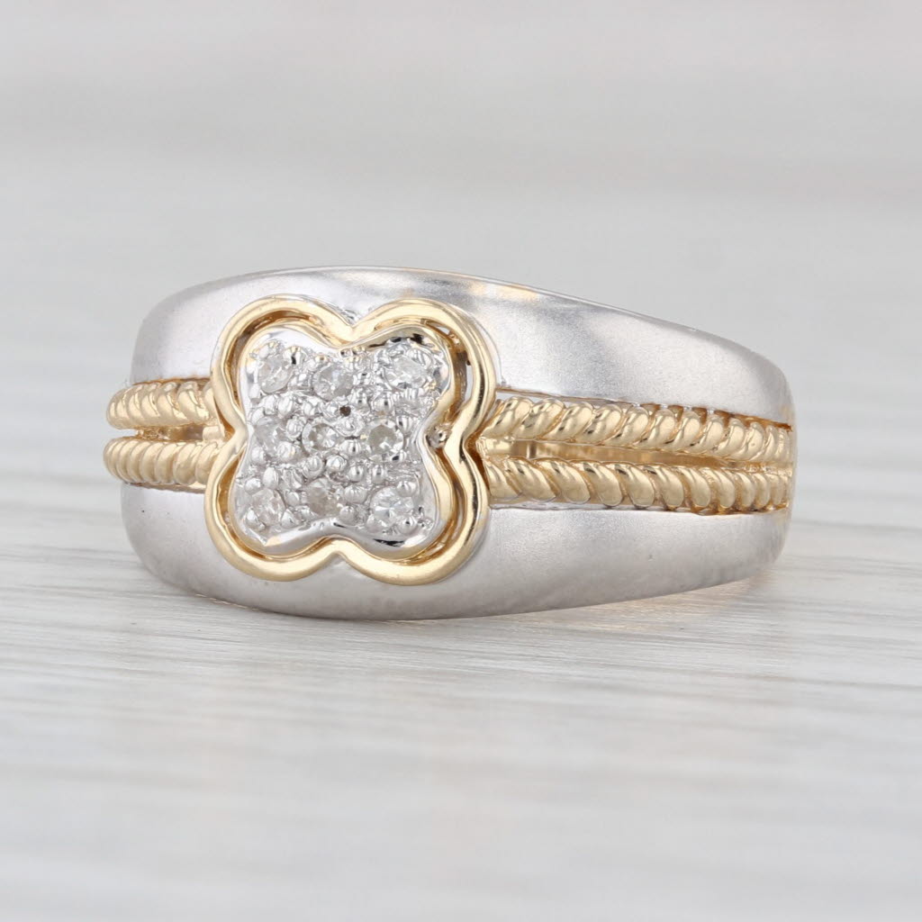 Pave Diamond Cluster Clover Ring 14k Yellow White Gold Size 6.5