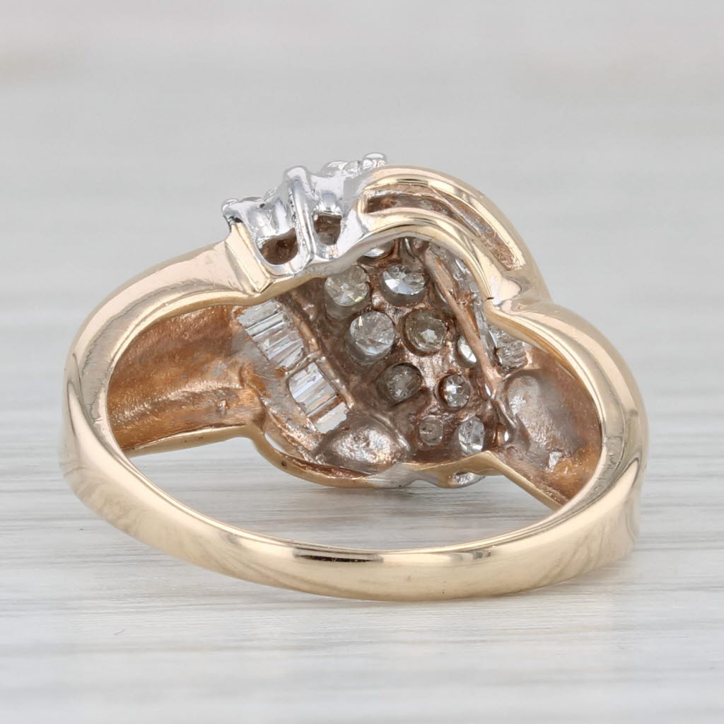 Light Gray 0.70ctw Diamond Cluster Bypass Ring 10k Yellow Gold Size 5