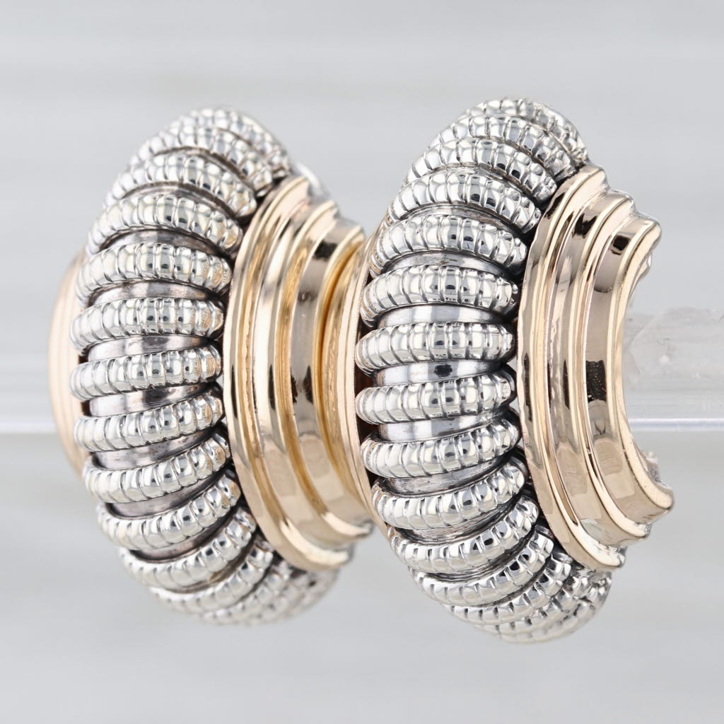 Alwand Vahan 2-Toned Ridged Drop Earrings 14k Gold Sterling Silver Omega Backs