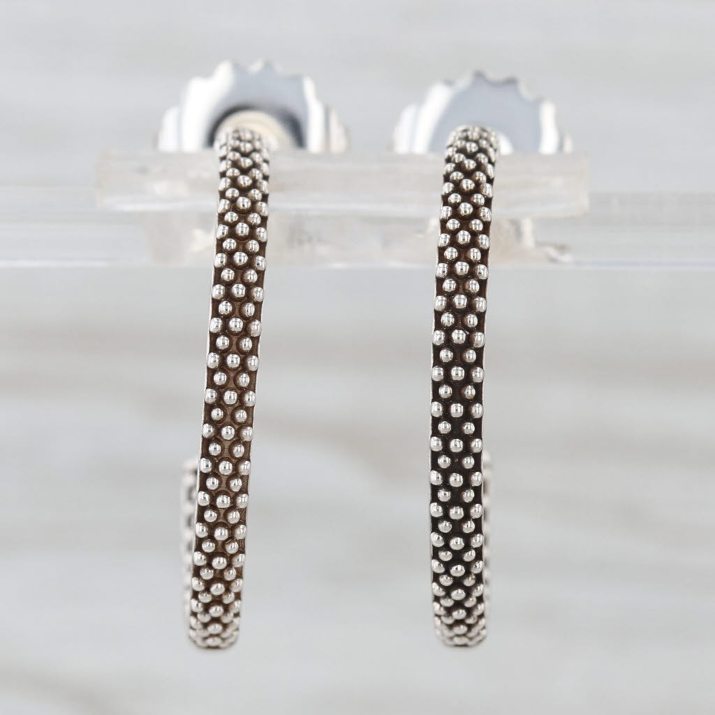 New Lagos Signature Caviar Dot Hoop Sterling Silver w/ Pouch Card Round Hoops