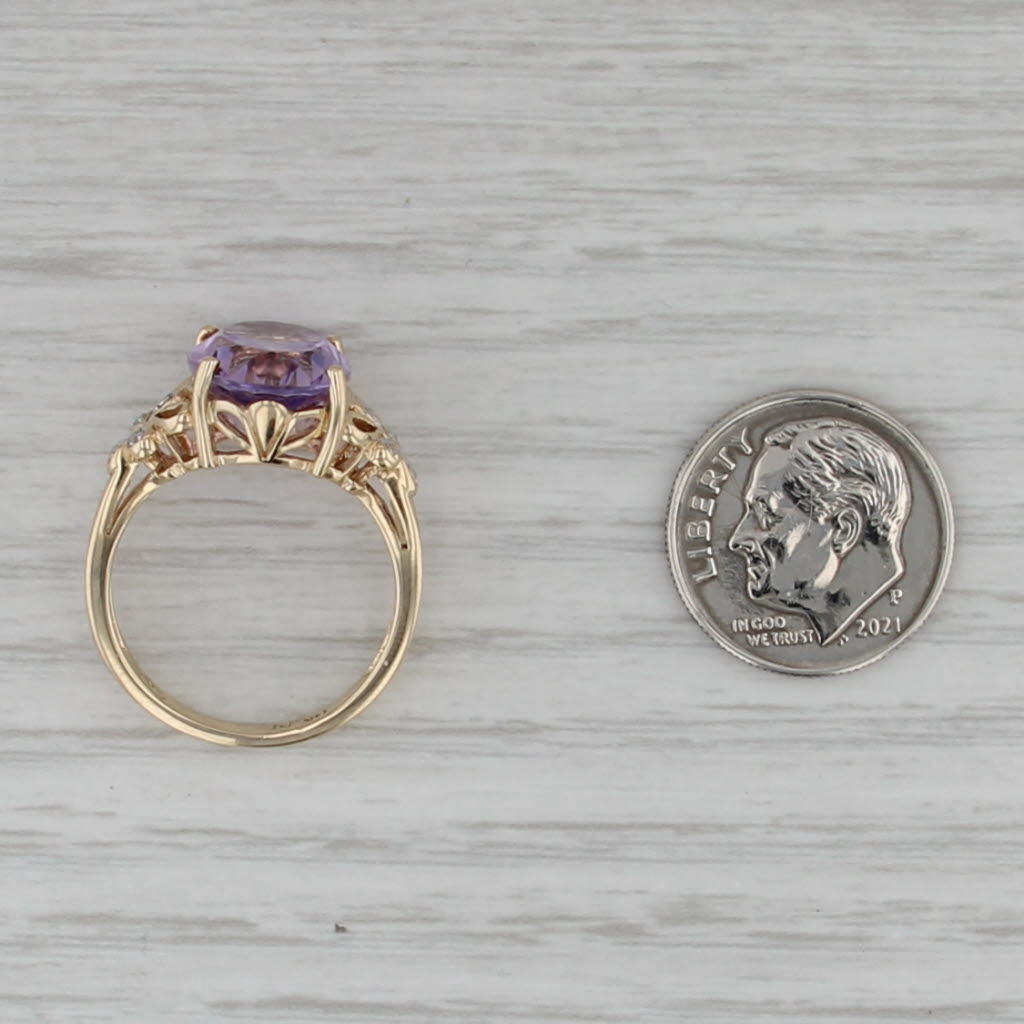 5.52ctw Oval Amethyst Diamond Flower Ring 14k Yellow Gold Size 7