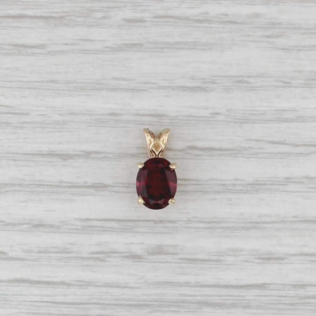 2.30ct Rhodolite Garnet Pendant 14k Yellow Gold Small Oval Solitaire Drop