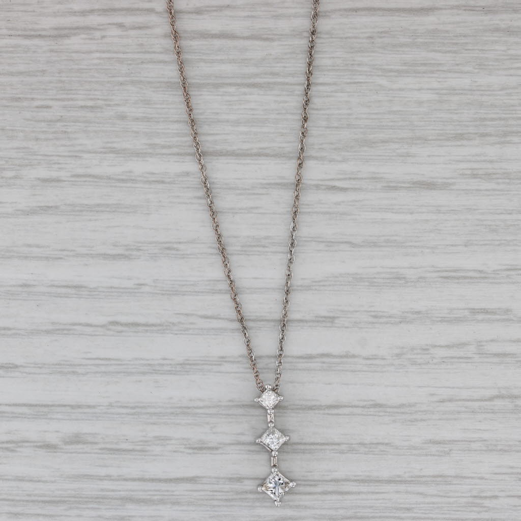 Gray 0.48ctw Diamond 3-Stone Journey Pendant Necklace 14k White Gold 18" Rope Chain