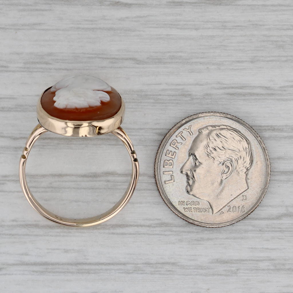 Gray Vintage Shell Cameo Ring 9k Yellow Gold Size 5.5 Figural Carving