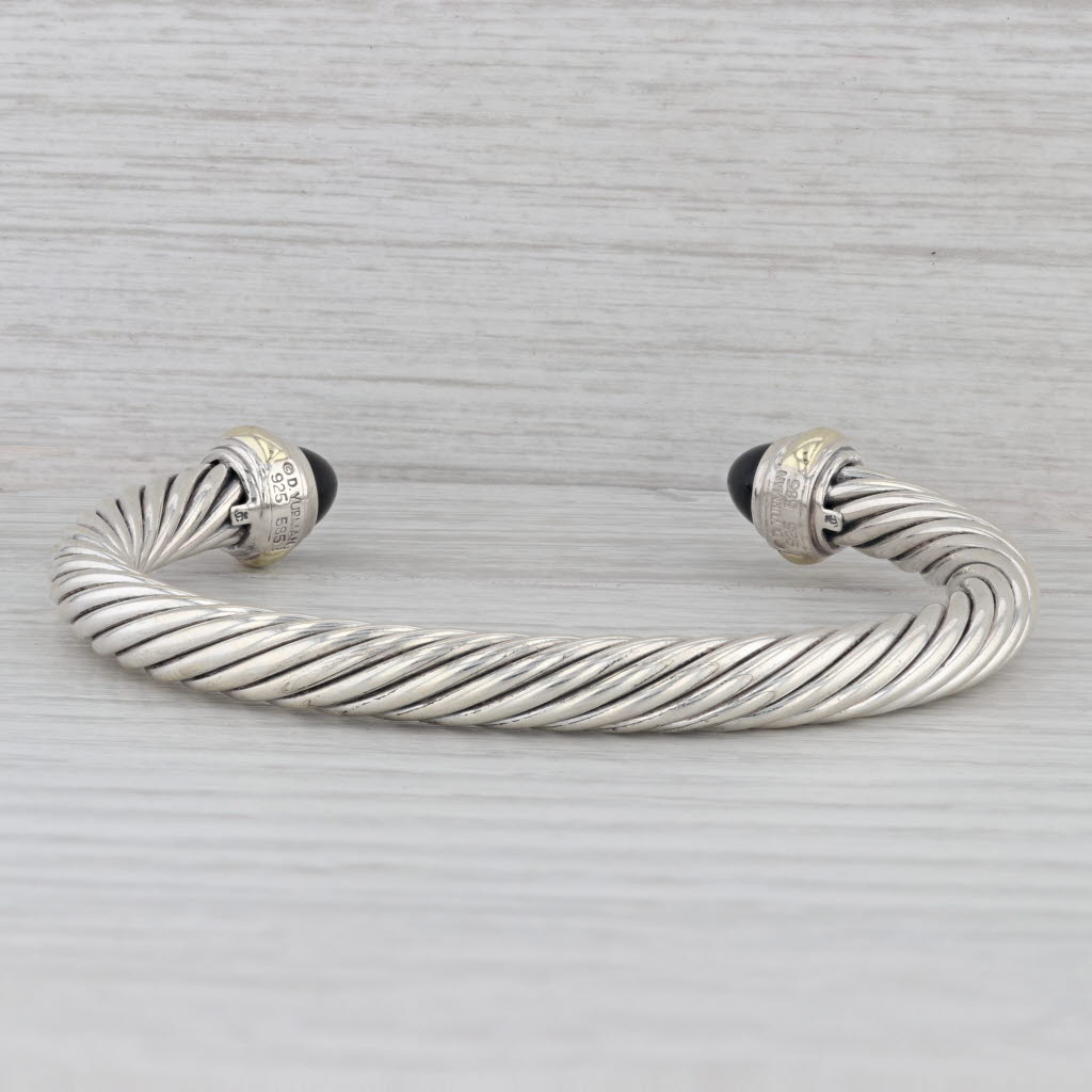 Gray David Yurman Onyx Cable Cuff Bracelet Sterling Silver 18k Gold 7"