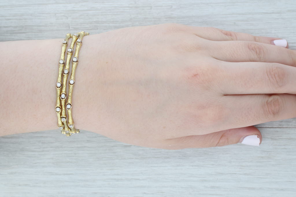Gray Vintage 0.70ctw Diamond Bamboo Link Bracelet 18k Yellow Gold 6.5"