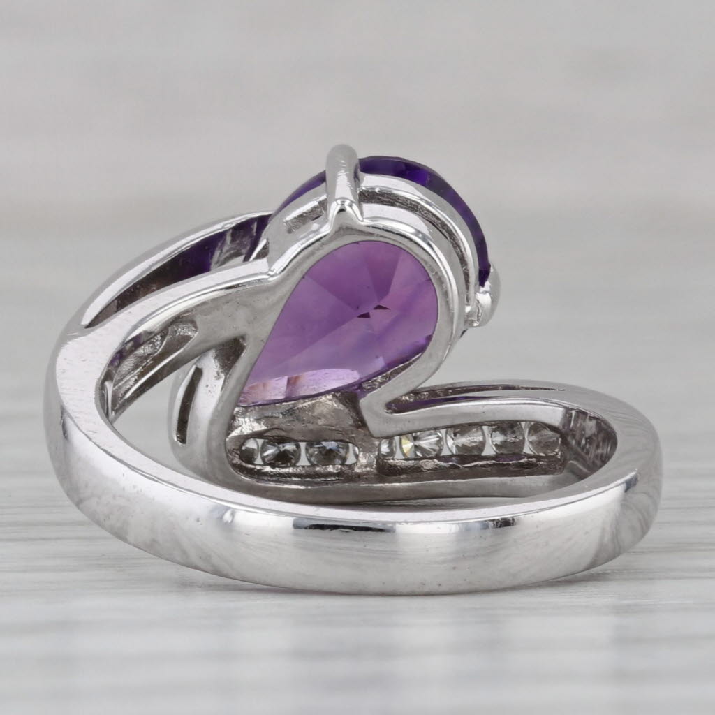 Gray 2.61ctw Pear Amethyst Diamond Overlay Ring 14k White Gold Size 7 Bypass
