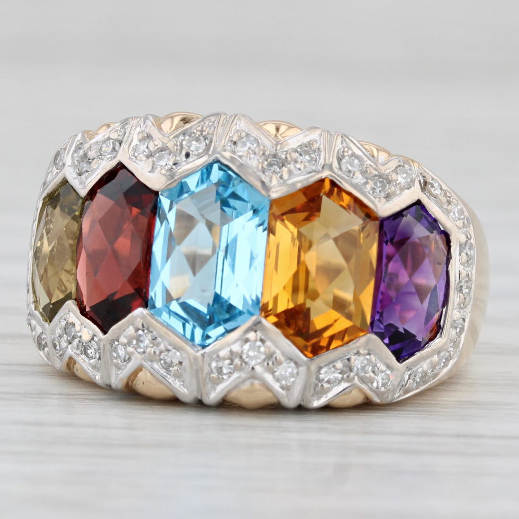 Light Gray 5.25ctw Gemstone Diamond Ring 14k Gold Size 7 Amethyst Topaz Garnet Quartz