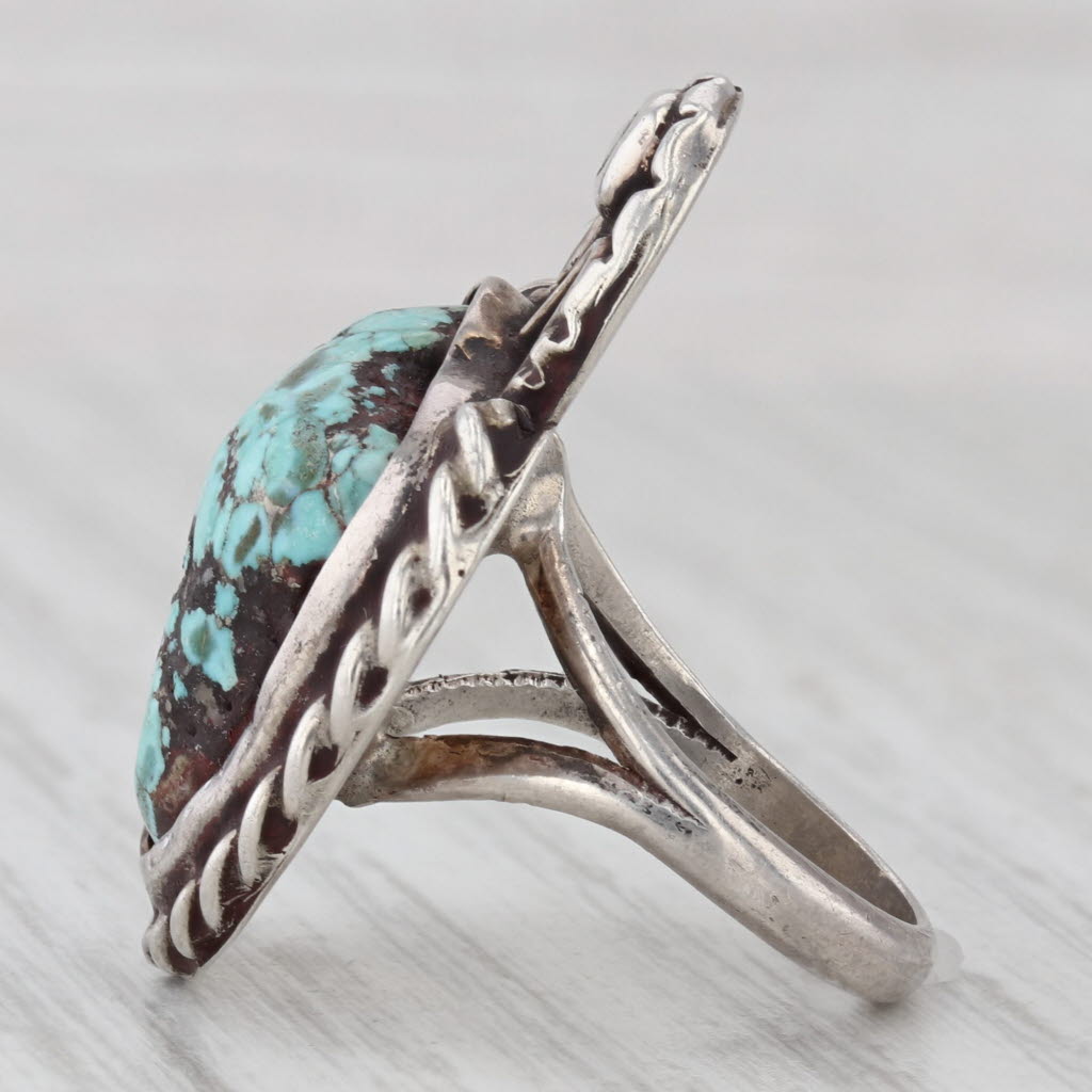Vintage Native American Turquoise Ring Sterling Silver Statement Size 5.25