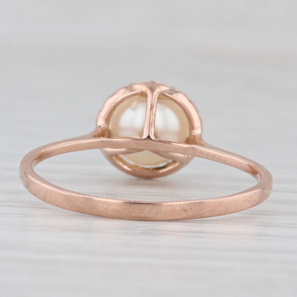 Light Gray Cultured Pearl Diamond Halo Ring 14k Rose Gold Size 7.5
