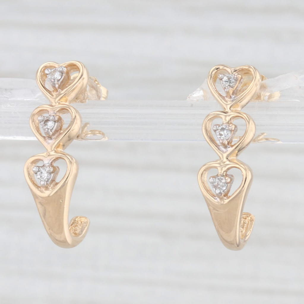 Light Gray Diamond Journey Hearts J-Hook Drop Earrings 14k Yellow Gold