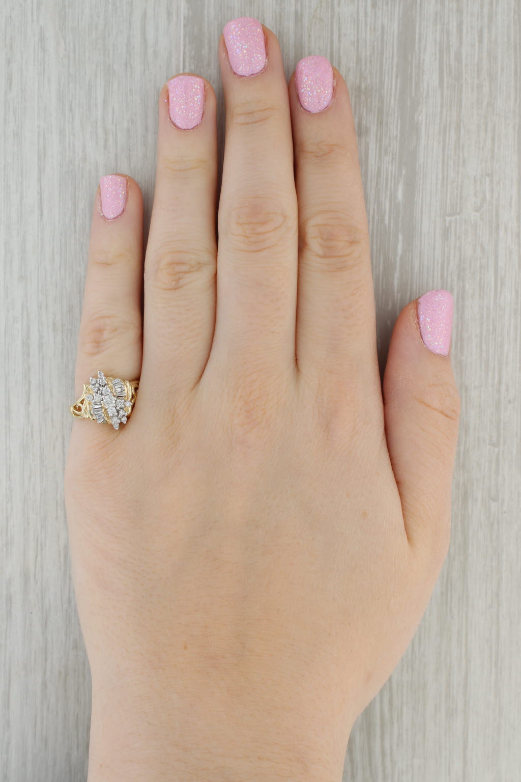 Dark Gray 0.47ctw Diamond Cluster Ring 10k Yellow Gold Size 7