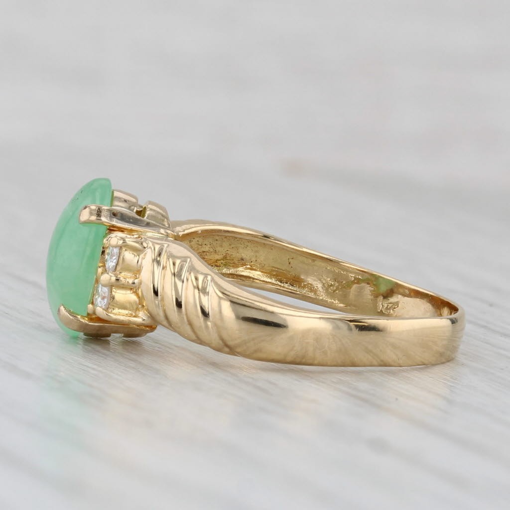 Gray Jadeite Jade Diamond Ring 18k Yellow Gold Size 7.25 Oval Cabochon