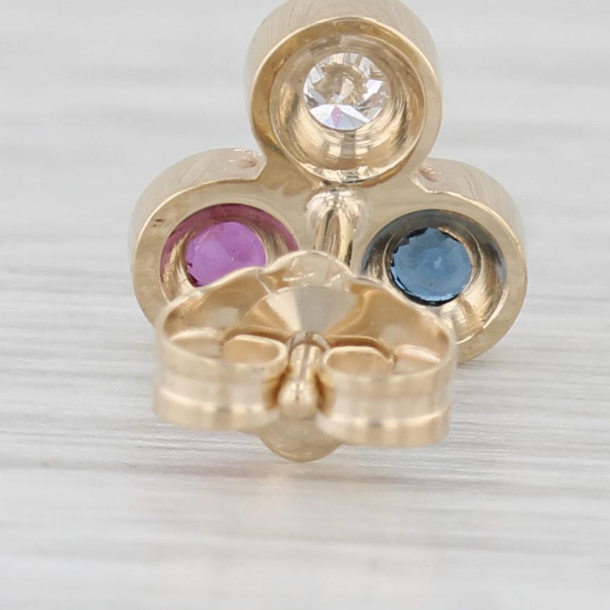 Light Gray 0.34ctw Diamond Ruby Sapphire Stud Earrings 14k Yellow Gold Round 3-Stone