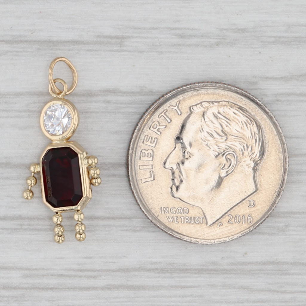 Simulated Garnet January Birthstone Girl Charm 14k Gold Cubic Zirconia Pendant