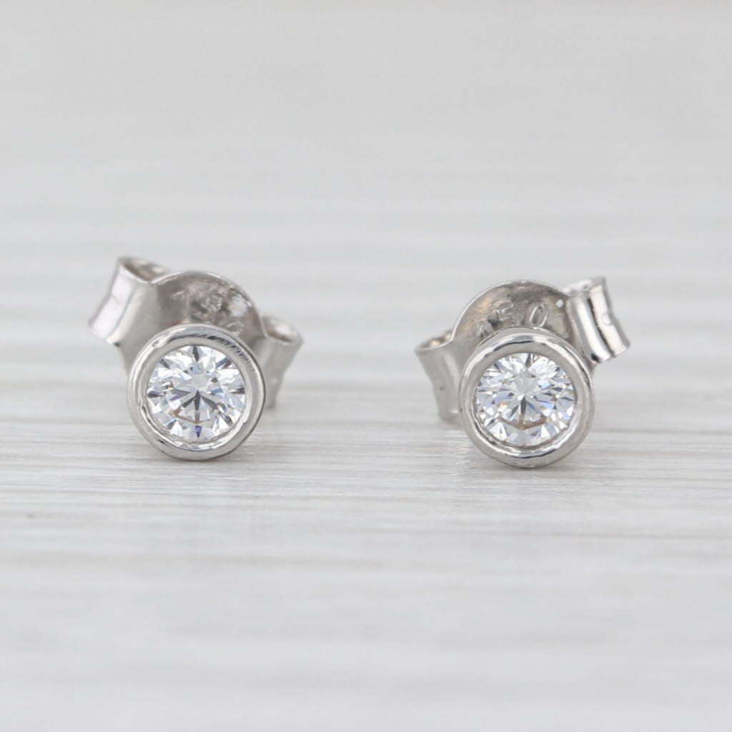 0.20ctw VS2 Round Bezel Set Diamond Stud Earrings 18k White Gold Studs
