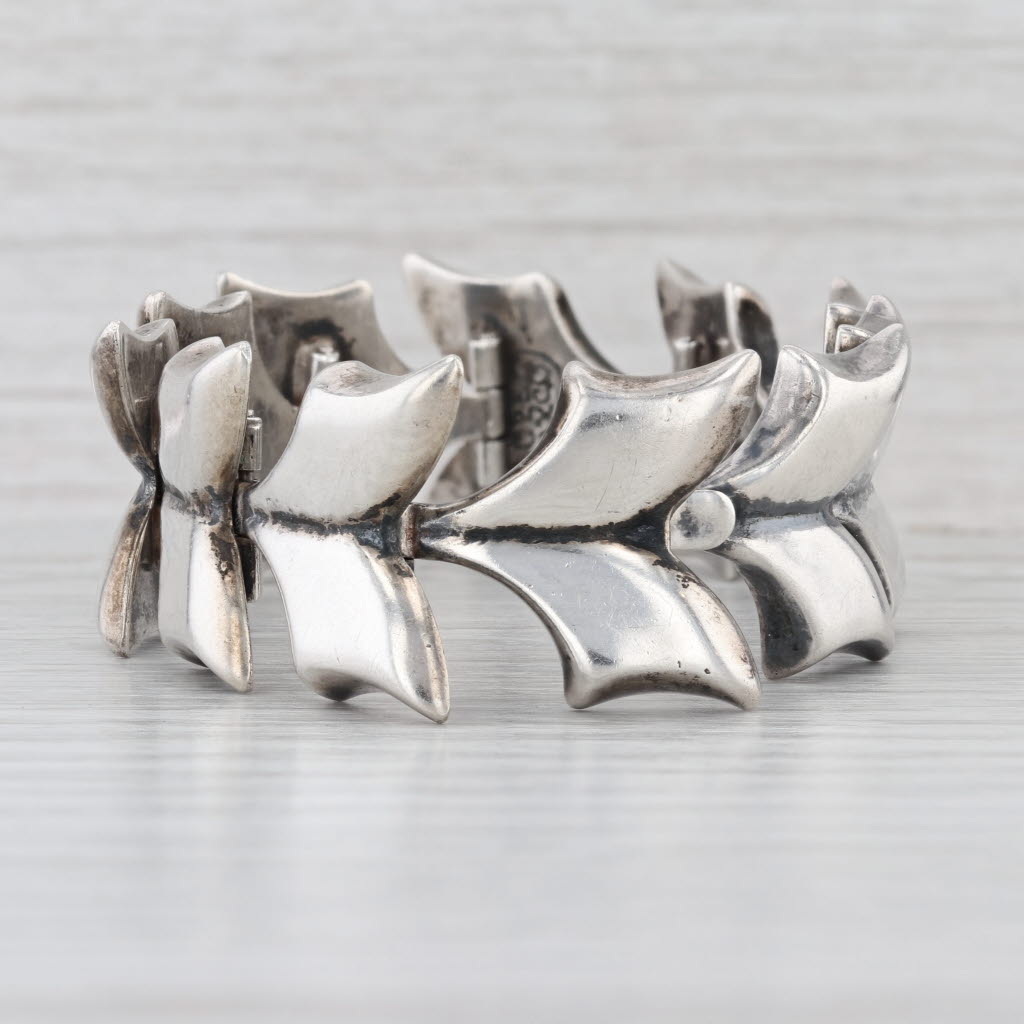 Vintage Lopaz Taxco Chevron V Link Bracelet Sterling Silver 6.5" 22.2mm