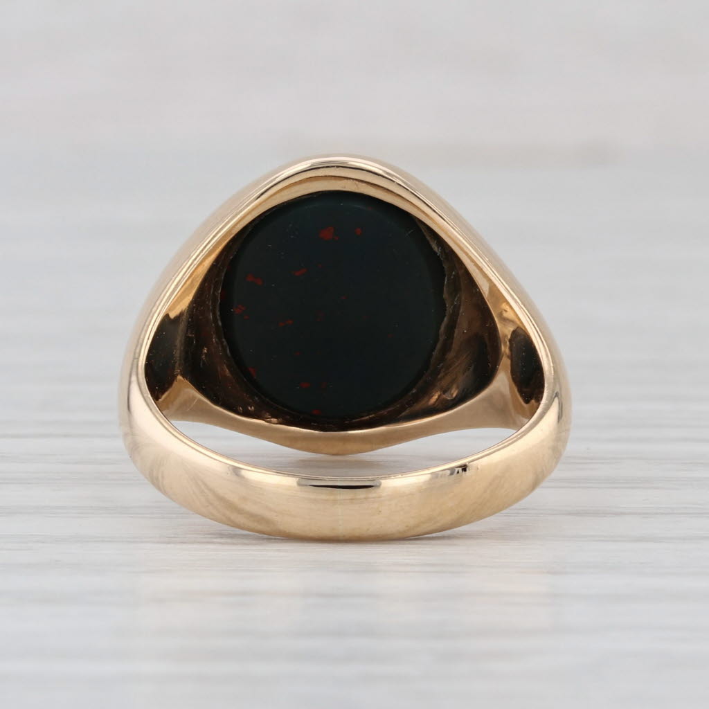 Vintage Bloodstone Chalcedony Signet Ring 10k Yellow Gold Size 7.5