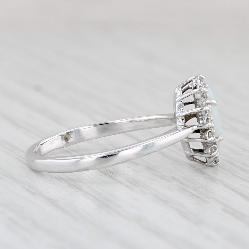 Light Gray Marquise Cabochon Opal Diamond Halo Ring 10k White Gold Size 8.25