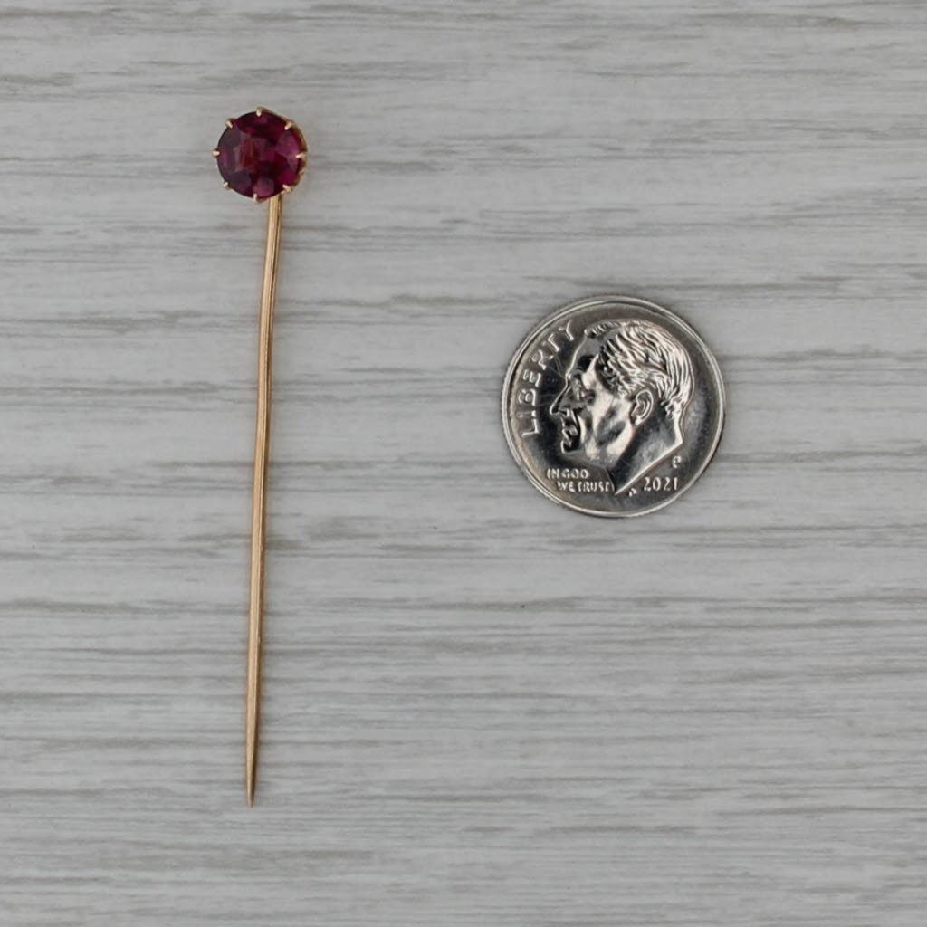 1.10ct Round Rhodolite Garnet Solitaire Stickpin 14k Yellow Gold Antique