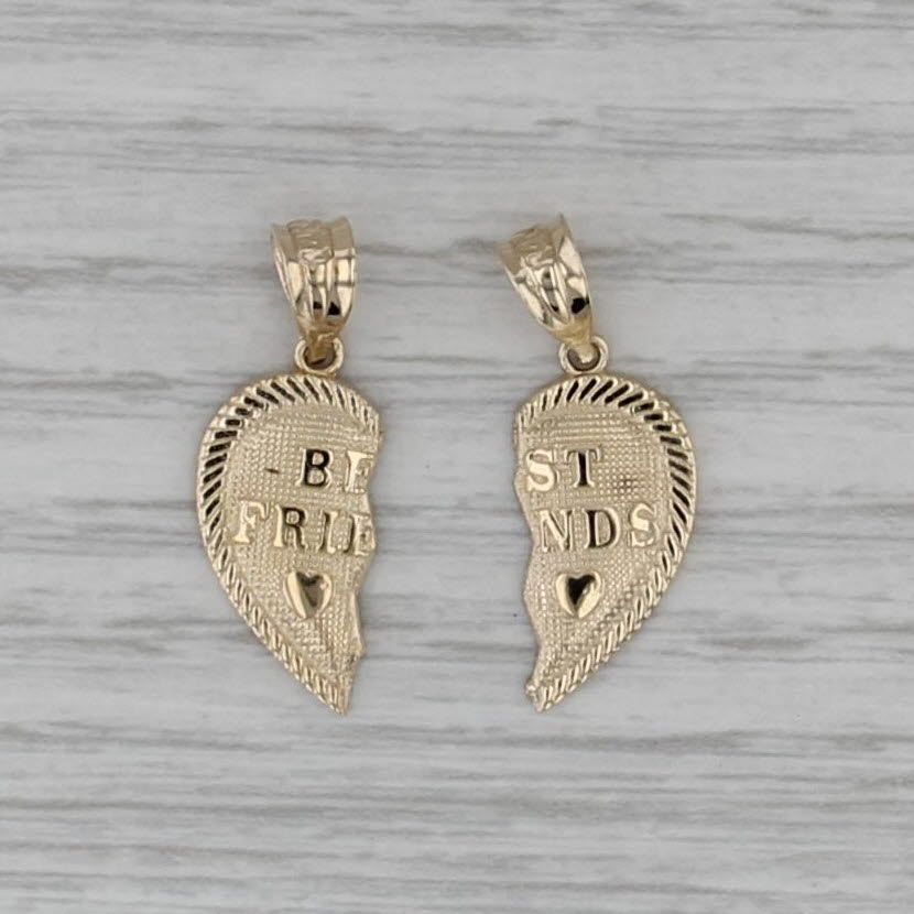 Best Friends Heart Halves 2 Drop Pendants 14k Yellow Gold Gift