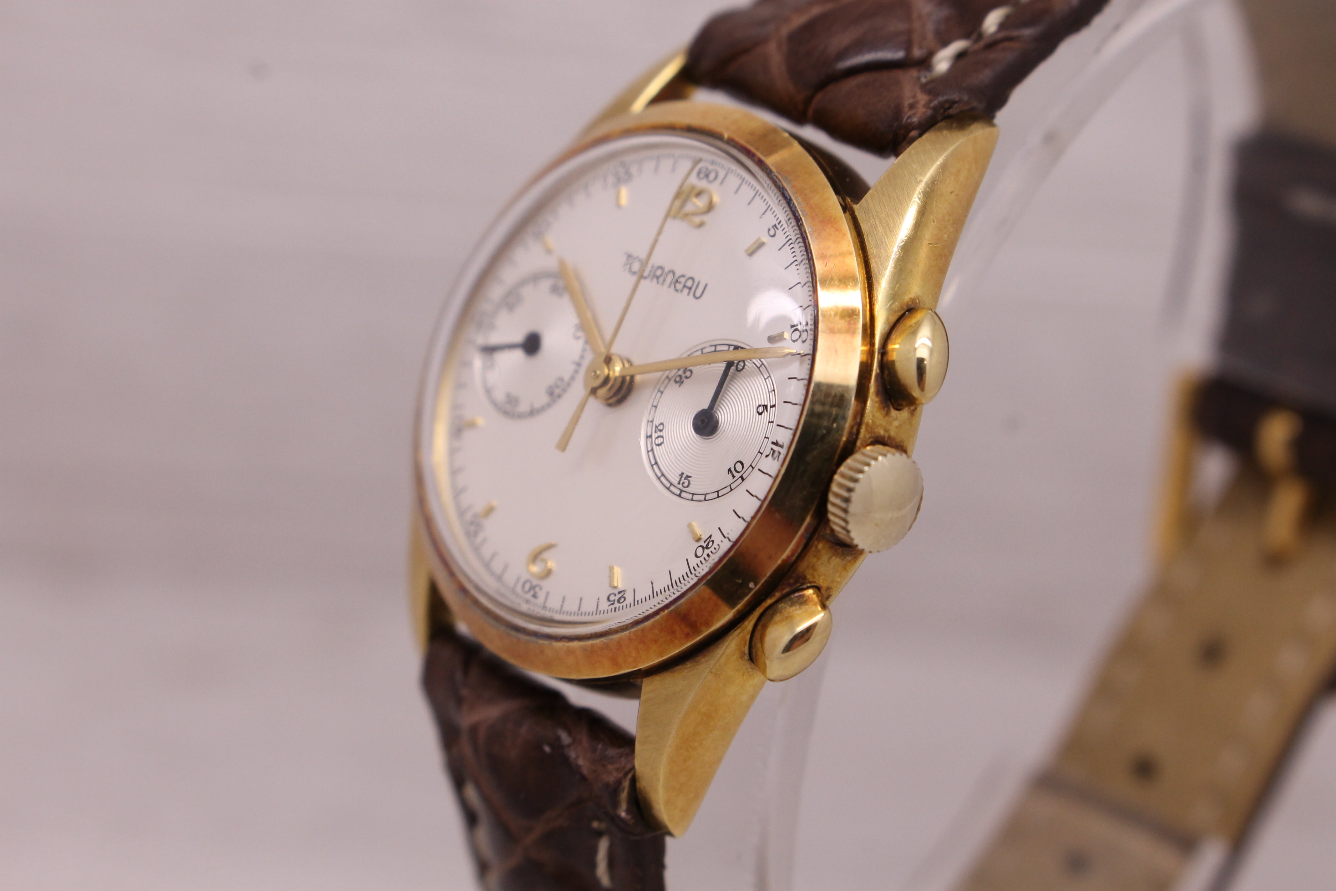 Dark Gray Vintage Ulysse Nardin 18k Gold 28mm Baby Chronongraph Valjoux 69 by Tourneau