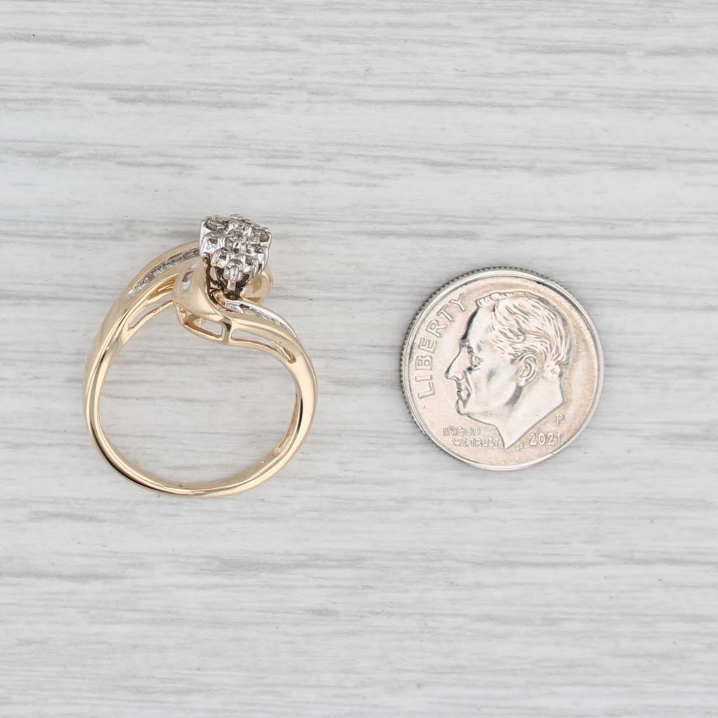 Light Gray 0.35ctw Diamond Cluster Bypass Ring 14k Yellow Gold Size 6.5