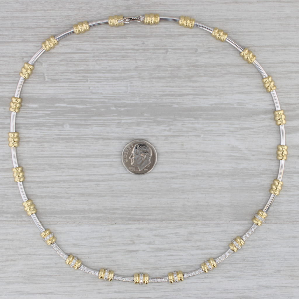 Gray Roberto Coin 0.75ctw Diamond Collar Necklace 18k Gold Linked Bars 16.75"