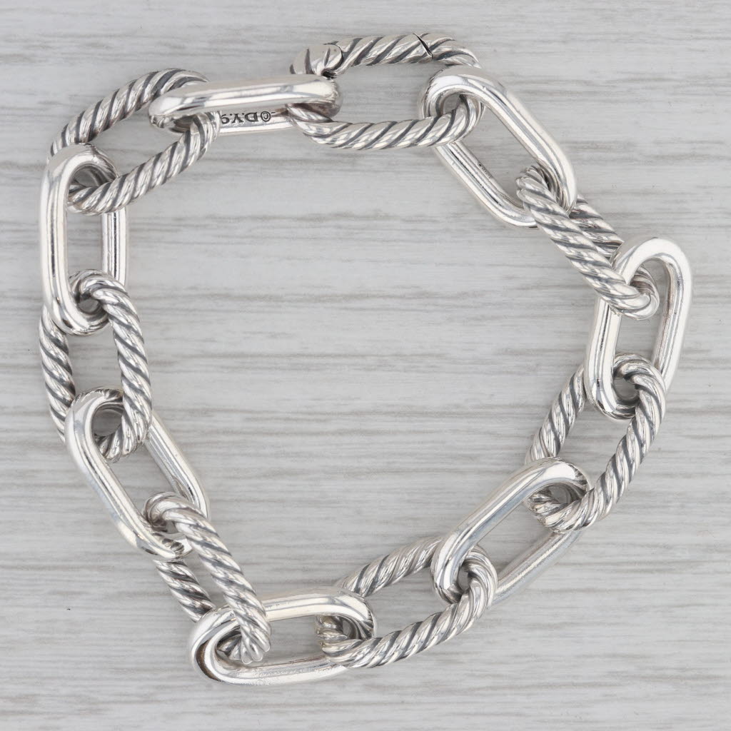 Gray David Yurman Cable Link Bracelet Sterling Silver 7" 11mm