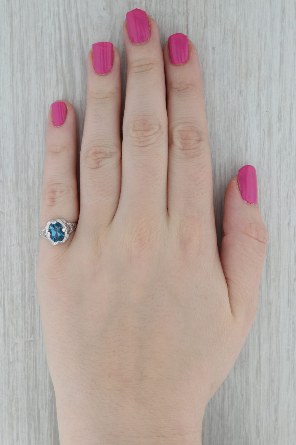 Dark Gray Vintage 1.84ct London Blue Topaz Filigree Ring 14k White Gold Sz 7.5 Engagement