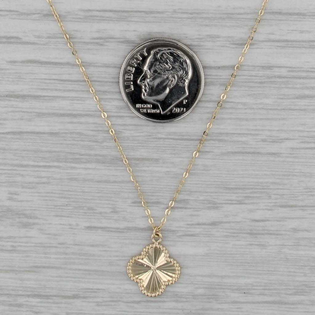 Sunburst Rayed Flower Clover Pendant Necklace 10k Rose Gold 16-18" Cable Chain