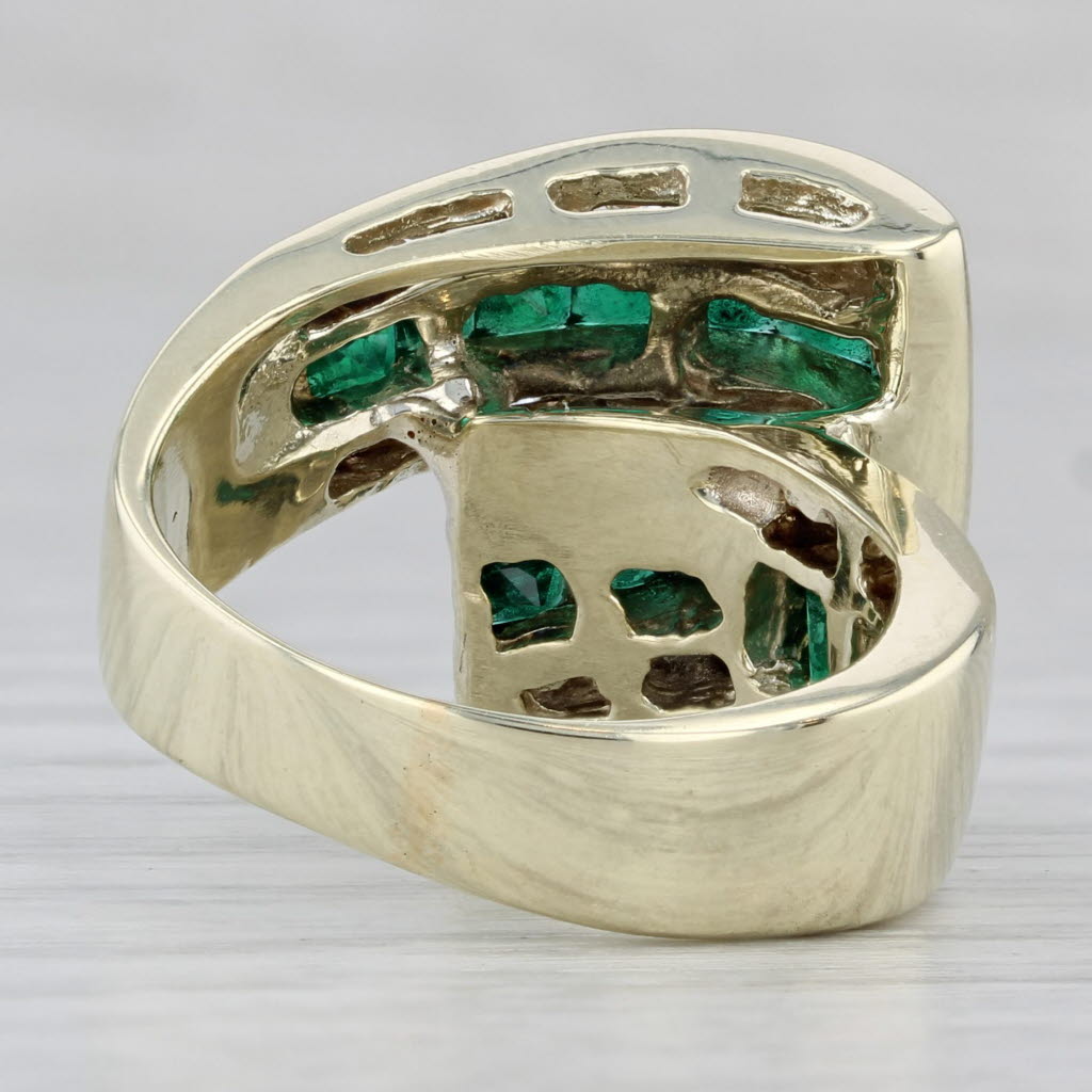Gray 2.39ctw Emerald Diamond Bypass Cocktail Ring 14k Yellow Gold Size 6