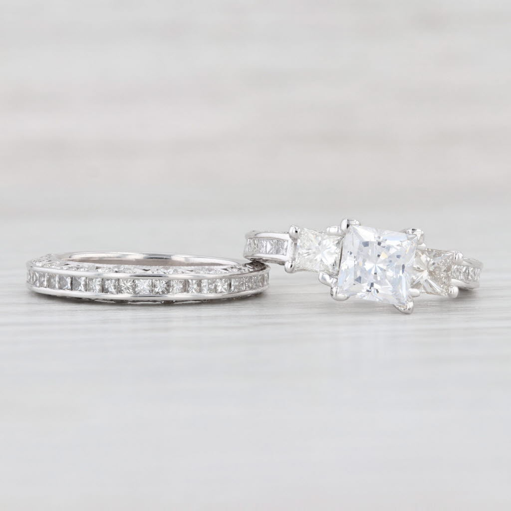 Light Gray 3.05ctw Semi Mount Diamond Engagement Ring Wedding Band Set 18k Gold Size 5.75