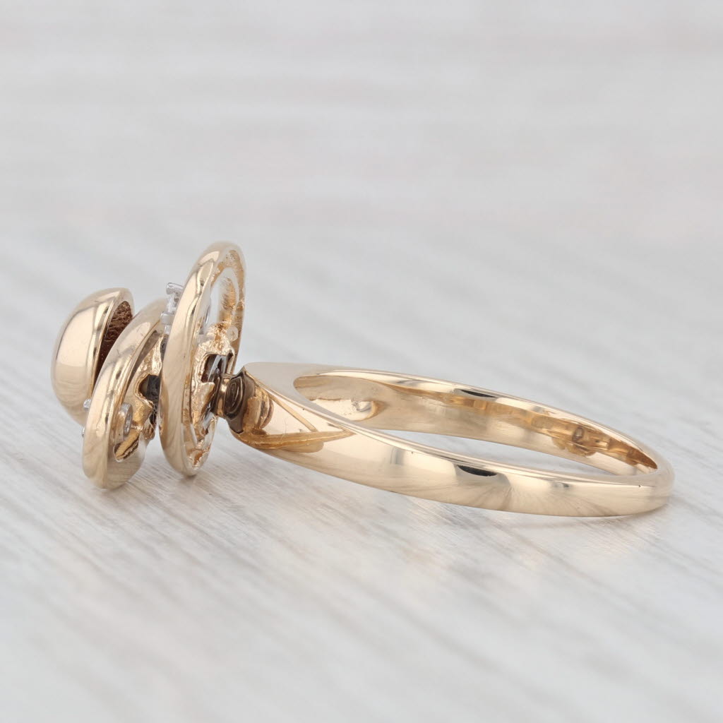 Light Gray Diamond Whirly Orbit Ring 14k Yellow Gold Size 7.25 Moving Spinning Parts
