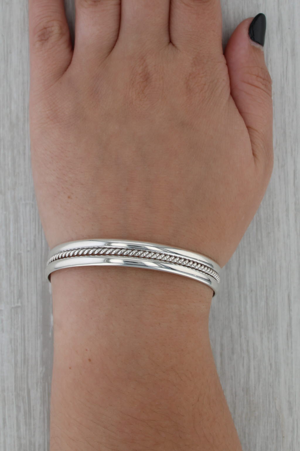 Mexico Rope Accented Cuff Bracelet Sterling Silver 7" 9.8mm