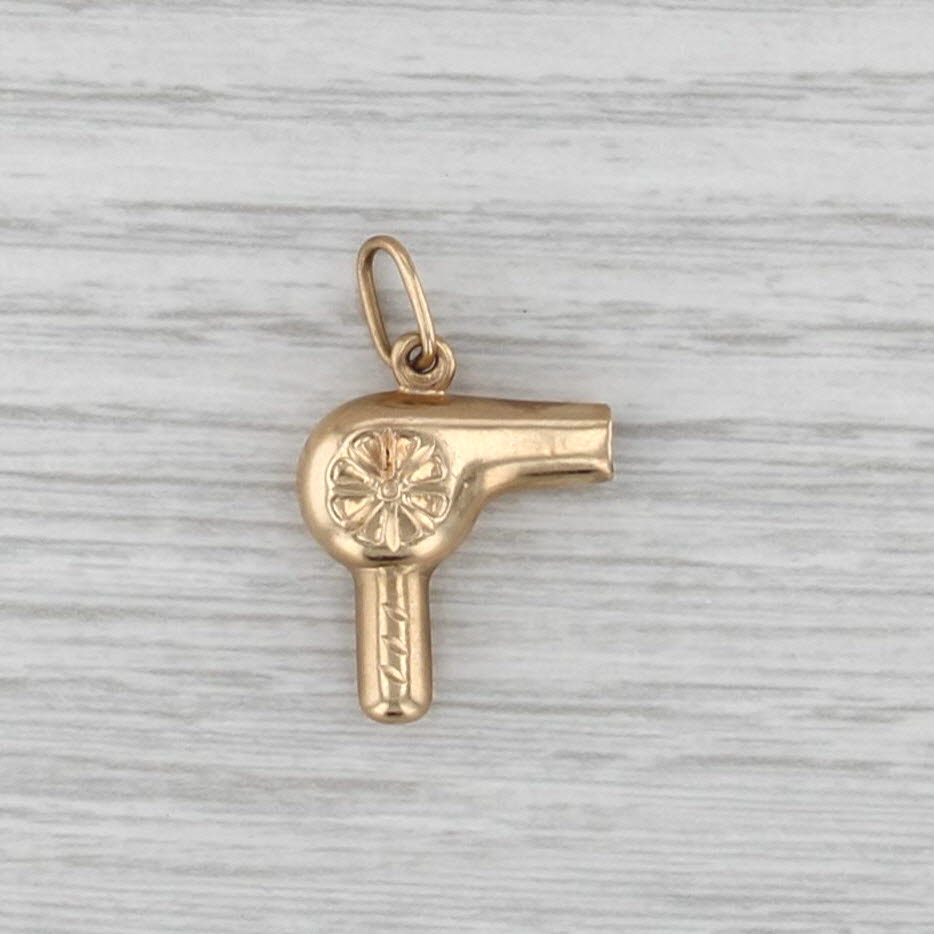 Vintage Hairdryer Charm 14k Yellow Gold Pendant