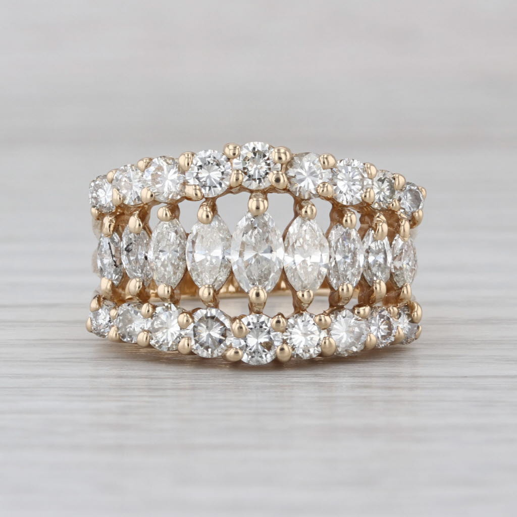 2.75ctw Diamond Cocktail Ring 14k Yellow Gold Size 7.25 Tiered Rooftop Marquise