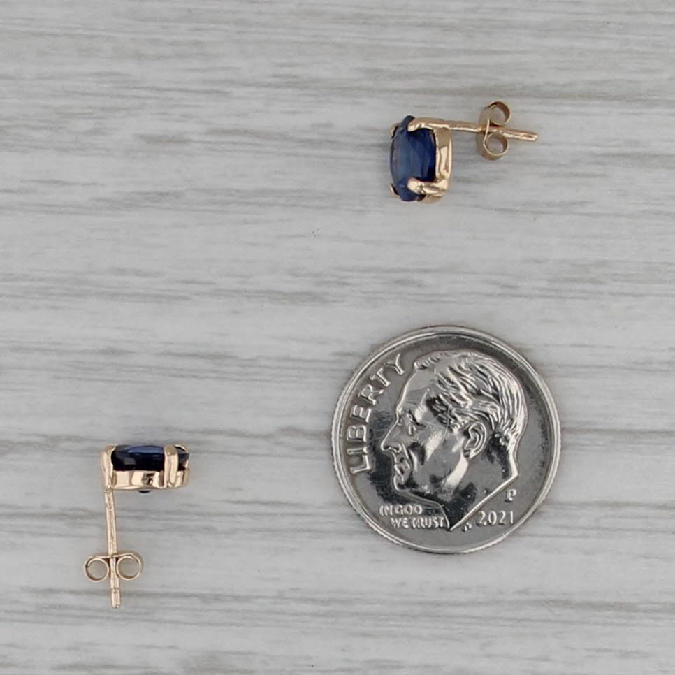 2.46ctw Oval Blue Lab Created Sapphire Stud Earrings 10k Yellow Gold Studs