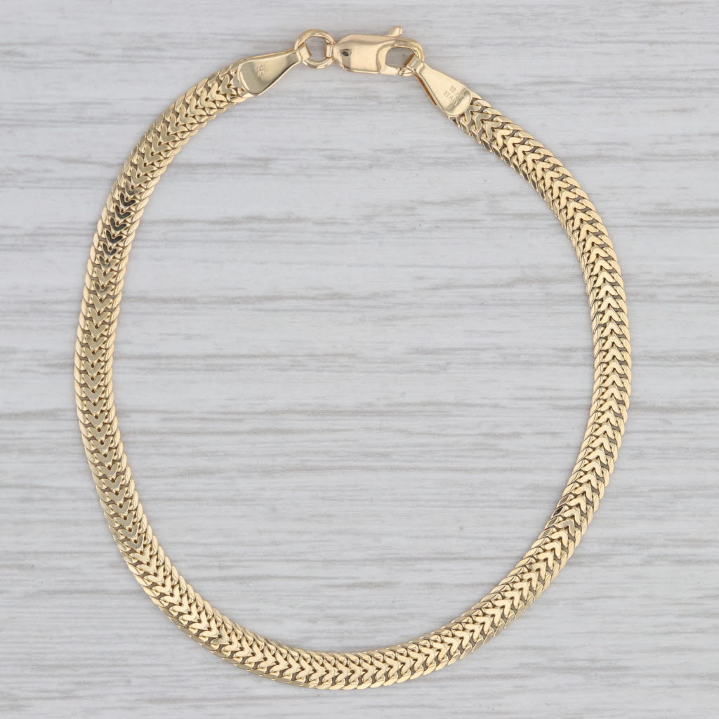 Gray Mesh Herringbone Chain Bracelet 18k Yellow Gold 7.25" 3.8mm Italy