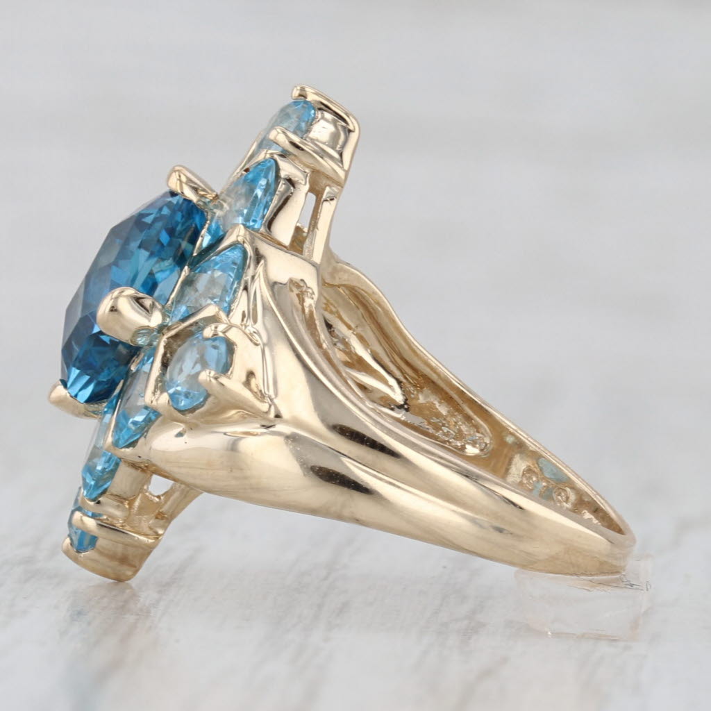 5.38ctw Blue topaz Halo Ring 10k Yellow Gold Size 6 Cocktail