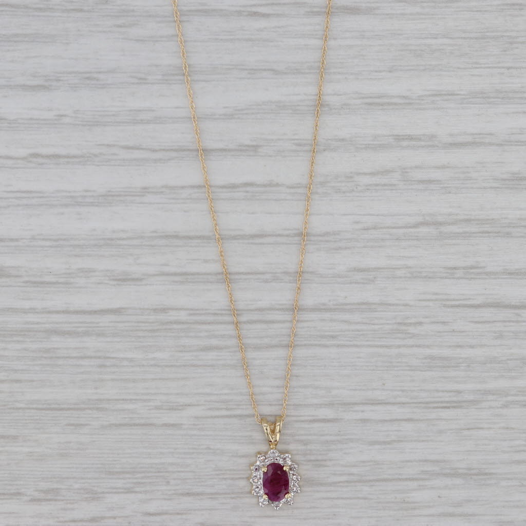 Gray 0.60ct Ruby Diamond Halo Pendant Necklace 10k Yellow Gold 18.5" Rope Chain