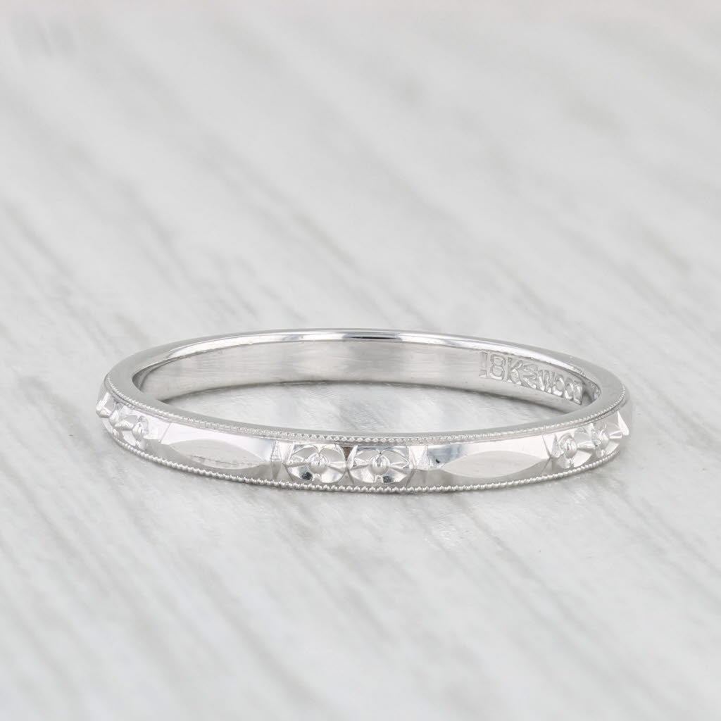 Light Gray Art Deco Wedding Band 18k White Gold Size 6.25 stackable Ring Wood
