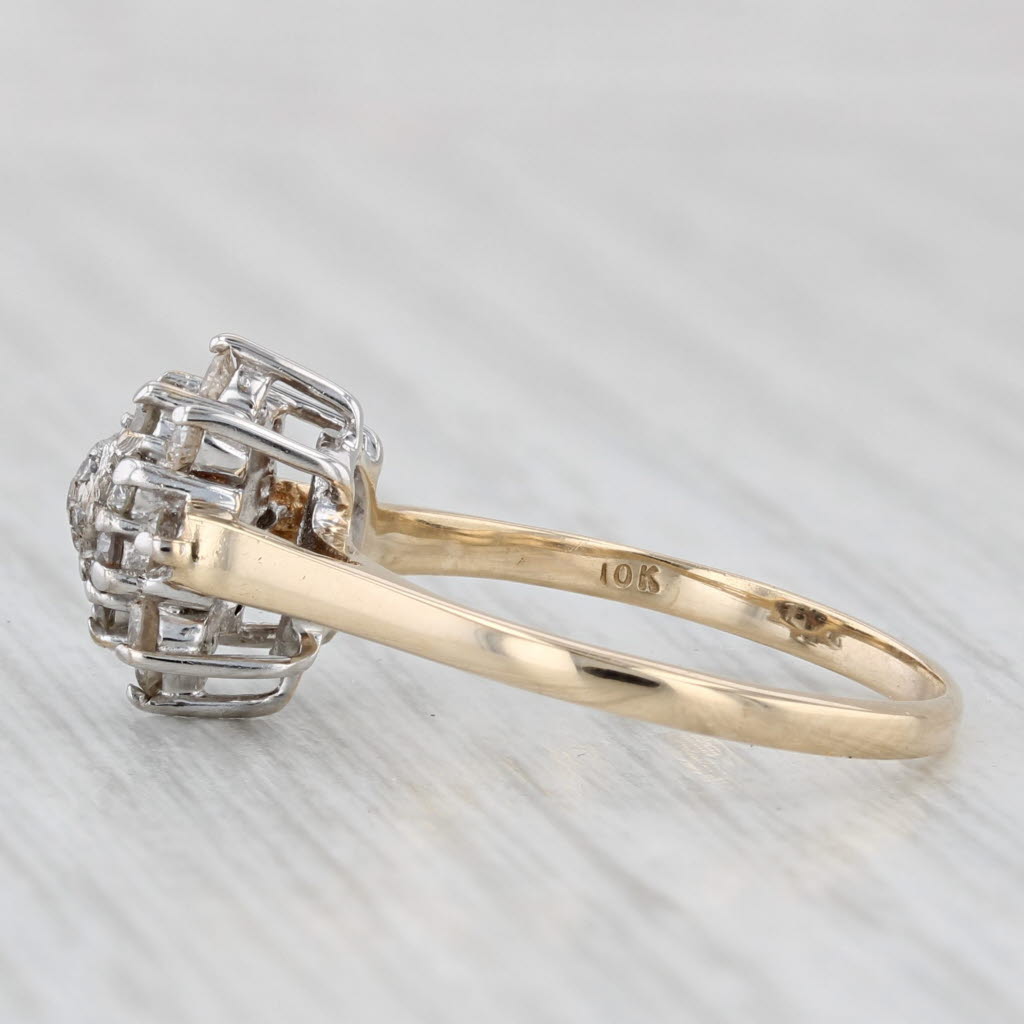 Light Gray 0.32ctw Diamond Flower Cluster Ring 10k White Yellow Gold Size 6.75
