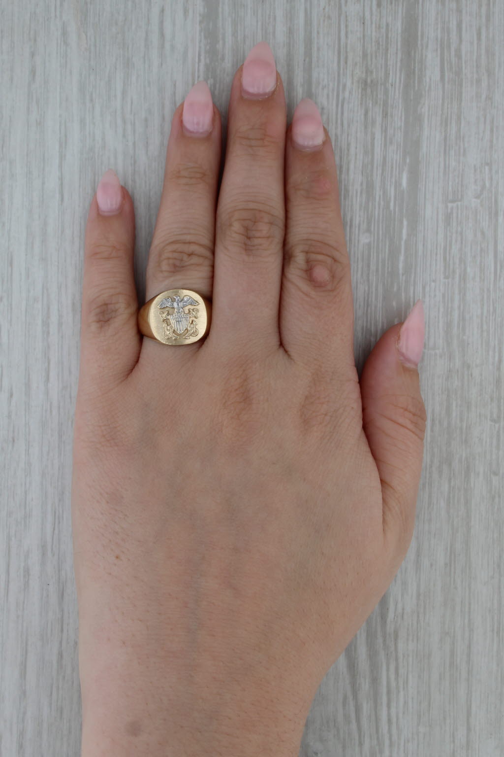 US Navy Signet Ring 10k Yellow White Gold Size 8-8.25 Vintage Military