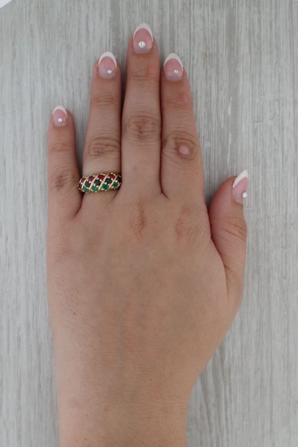 1.12ctw Ruby Sapphire Emerald Ring 14k Yellow Gold Size 7