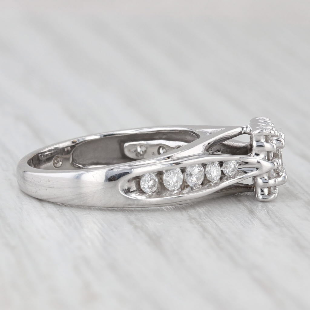 Light Gray 0.55ctw Diamond Halo Engagement Ring 14k White Gold Size 5.5 Cathedral Band