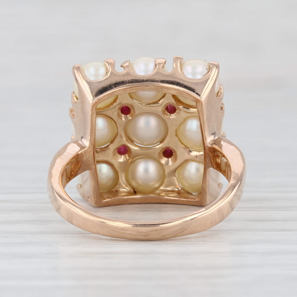 Cultured Pearl Lab Created Ruby Cluster Ring 18k Rose Gold Size 8.75 Cluster