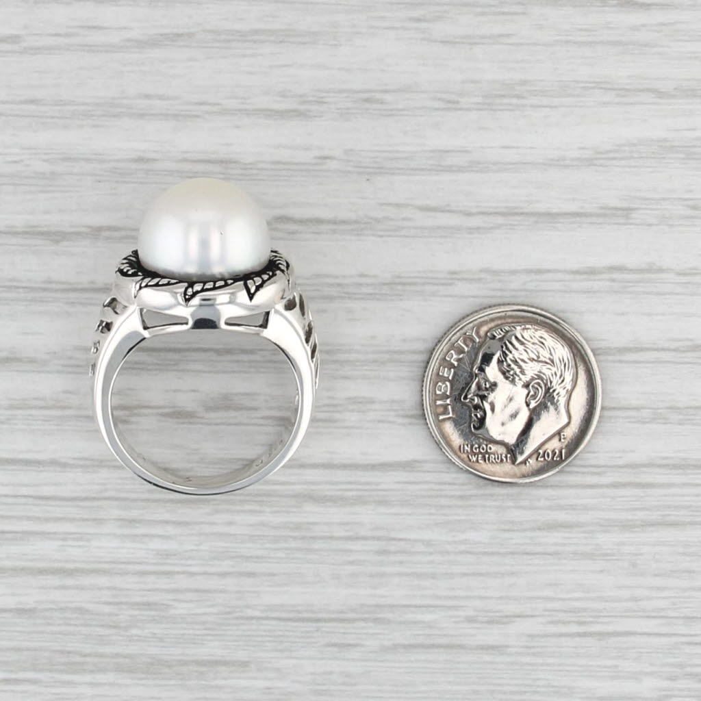 12.8mm Cultured Pearl Solitaire Ring Sterling Silver Size 8 Artsian Signed